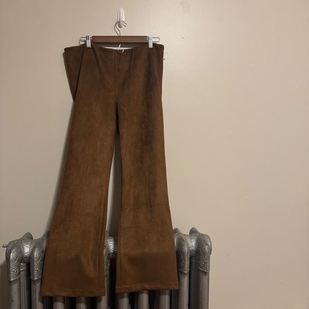 Tuckernuck Women's Wide Leg Pants Camel Brown XXL Suede Flare Boho Indie